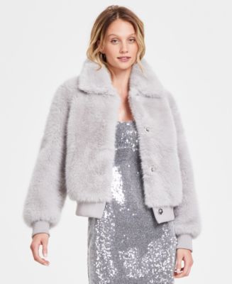 GUESS Women's Soave Faux-Fur Long-Sleeve Bomber Jacket - Macy's