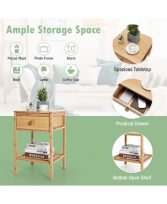 Bamboo Nightstand with Drawer and Open Shelf