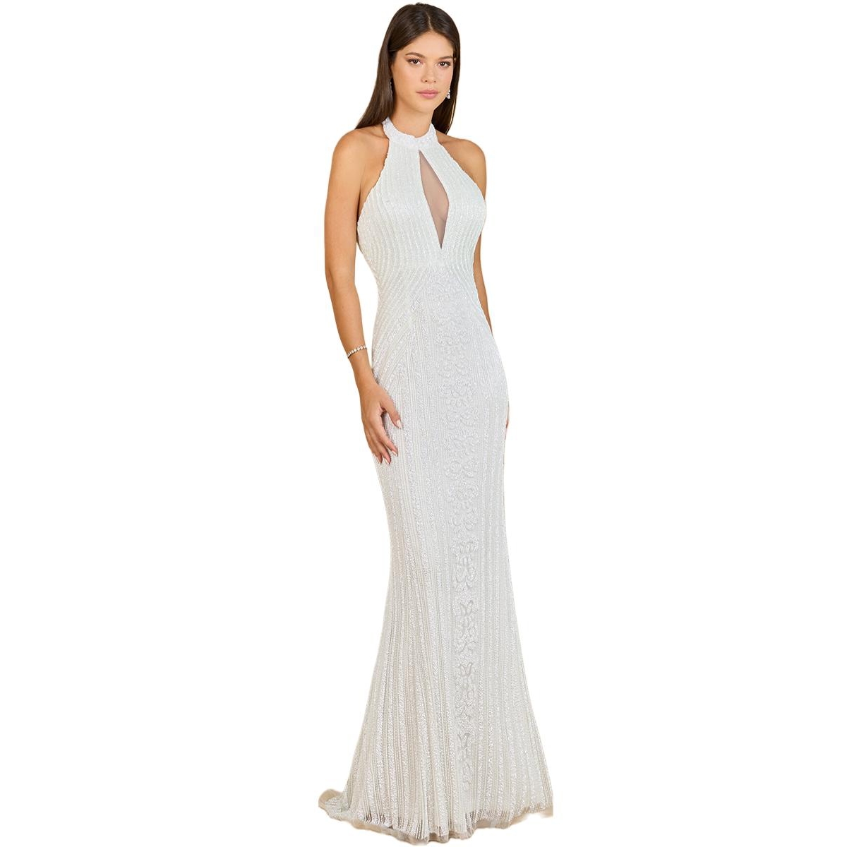 Women's Halter Neck Dress with Keyhole - Ivory