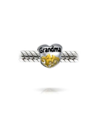 Nana Heart Shape Floral Scroll Word Grandma Charm Bead Grandmother Two Tone Gold Plated Sterling Silver Fits European Bracelet