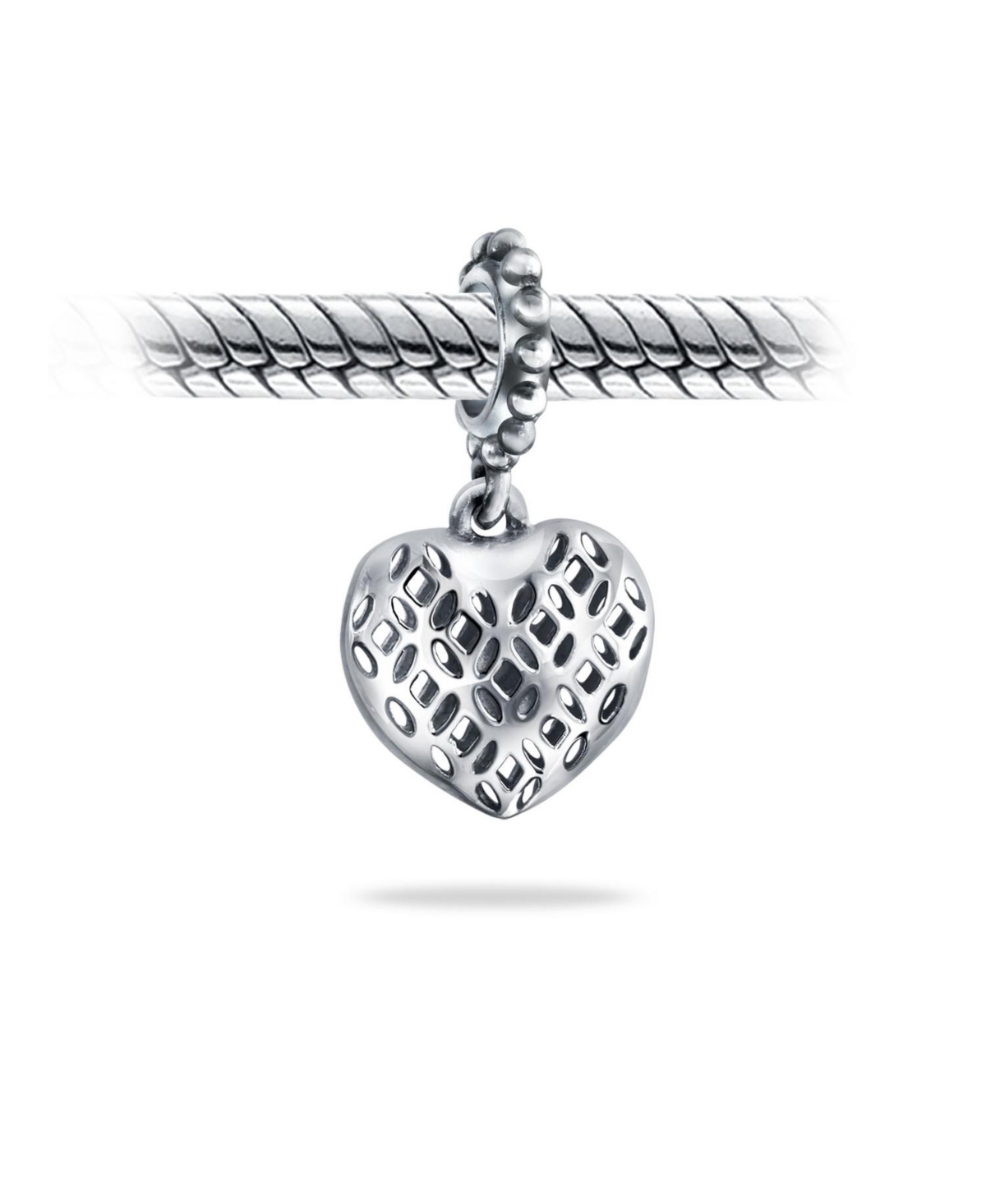 Bling Jewelry Filigree Heart Shape Dangle Charm Bead For Women Sterling Silver Fits European Bracelet