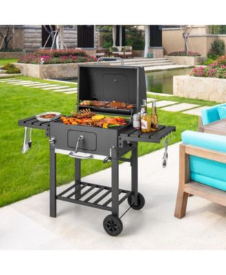 Outdoor BBQ Charcoal Grill with 2 Foldable Side Table and Wheels