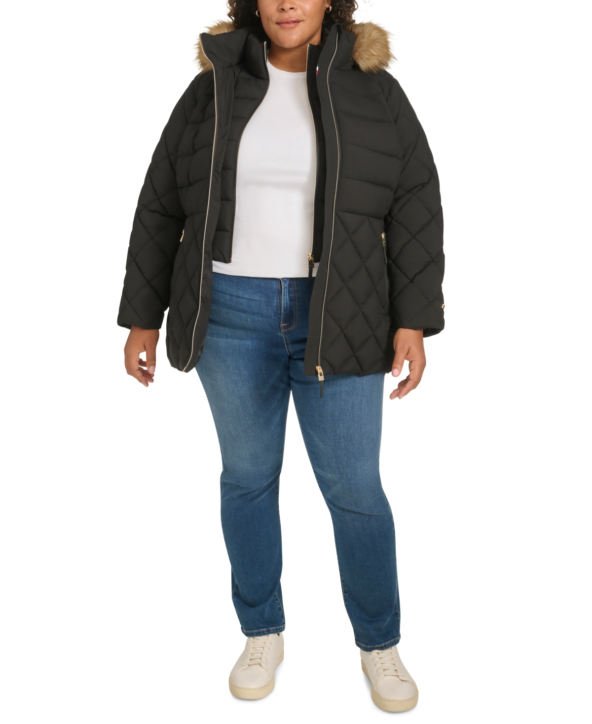 Tommy Hilfiger Plus Size Faux-fur-trim Hooded Puffer Coat, Created For Macy's