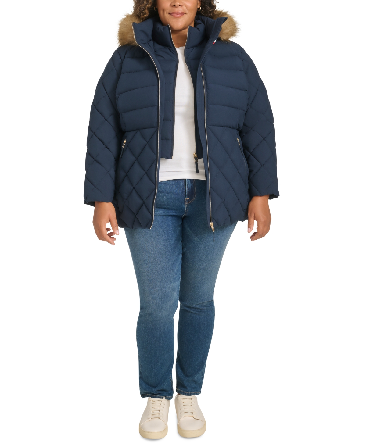 Tommy Hilfiger Plus Size Faux-fur-trim Hooded Puffer Coat, Created For Macy's