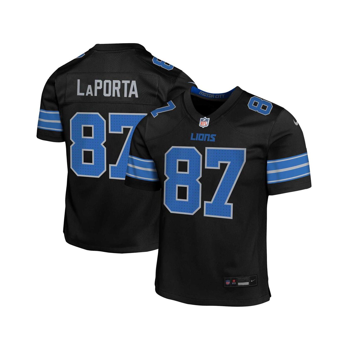 Детское джерси Nike Sam LaPorta Detroit Lions Alternate Player Game, цвет чёрный — фото 1