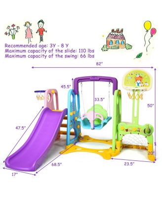 6 In 1 Toddler Climber and Swing Set w/ Basketball Hoop & Football Gate Backyard