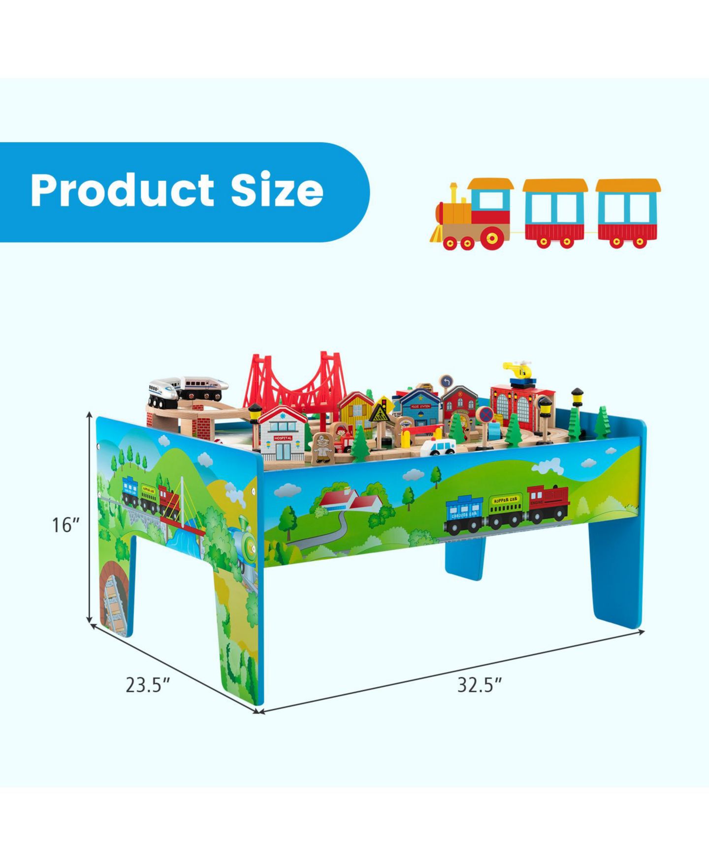 Детские игрушки GIVIMO 80-Piece Wooden Train Set and Table, цвет: Синий — фото 7