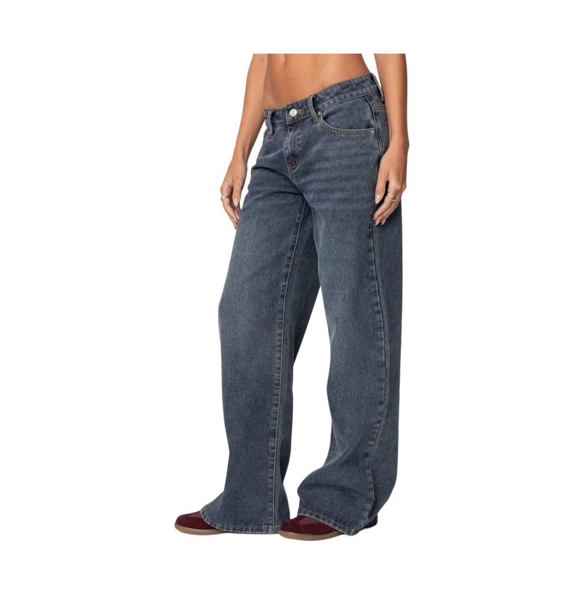 Edikted Women's Ace Relaxed Jeans - Dark-blue