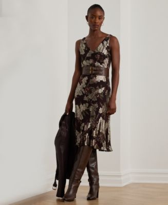 送関込【LAUREN RALPH LAUREN】FLORAL SLEEVELES JACQUARD DRESS Lauren Ralph Lauren Floral Metallic Jacquard Sleeveless