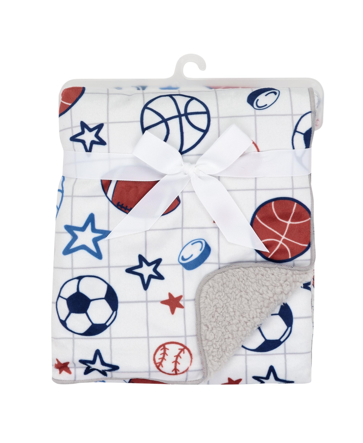 Lambs & Ivy Baby SportsFleece Baby Blanket - Football/Basketball/Baseball - White