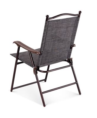 Set of 2 Patio Folding Sling Back Chairs Camping Deck Garden Beach