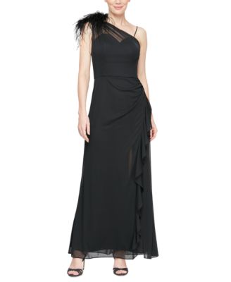Alex Evenings - Women's Feather-Trim One-Shoulder Gown
