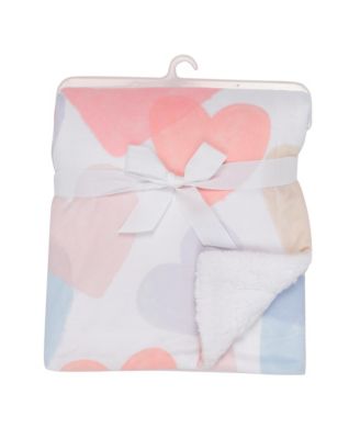 Rainbow Hearts White/Pink/Purple Soft Fleece Baby Blanket