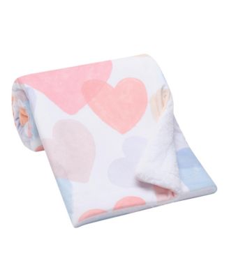 Rainbow Hearts White/Pink/Purple Soft Fleece Baby Blanket