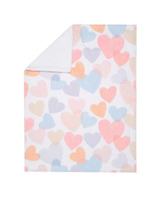 Rainbow Hearts White/Pink/Purple Soft Fleece Baby Blanket