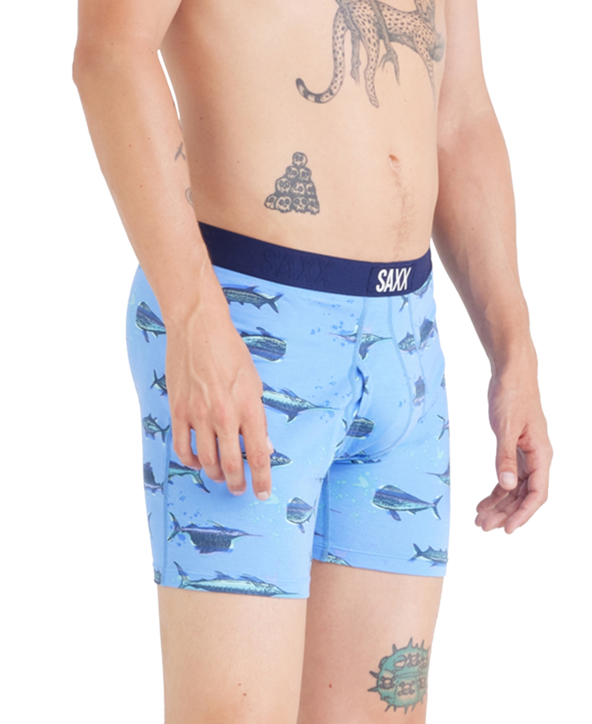 Saxx Men's Ultra Super Soft Relaxed-Fit Moisture-Wicking Printed Boxer Briefs - Fish On-sa