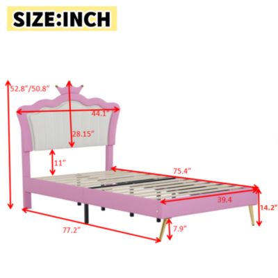 Upholstered Princess Bed with LED Crown Headboard