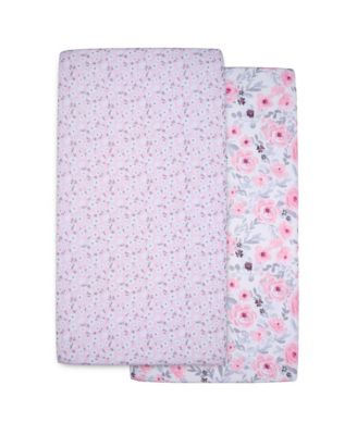 Floral Pink/Gray 2-Pack Fitted Crib/Toddler Sheet Set- Flower