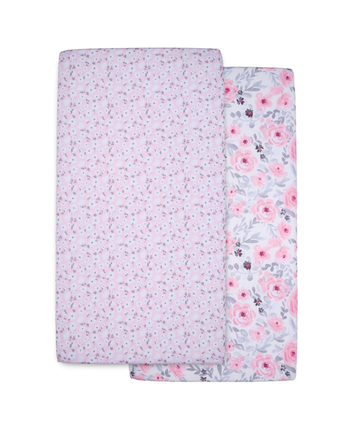 Bedtime Originals FloralGray 2-Pack Fitted Crib/Toddler Sheet Set- Flower - Pink