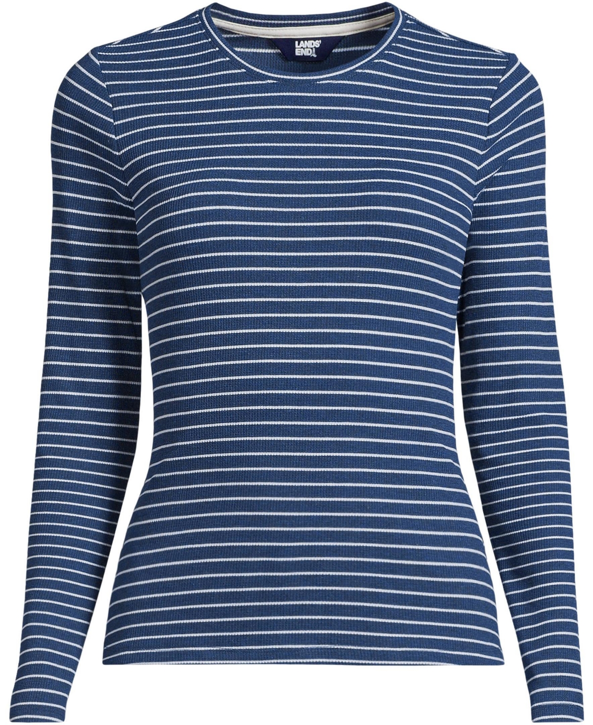 Lands' End Women's Lightweight Waffle Long Sleeve Crew Neck T-Shirt