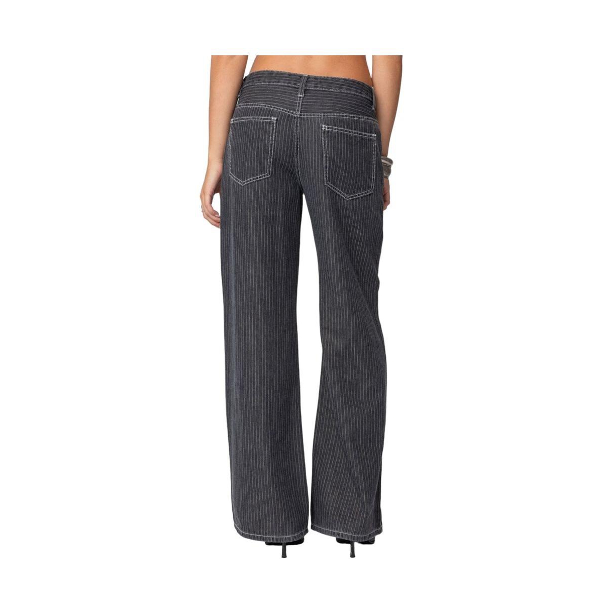 Edikted Women's Pinstripe Low Rise Jeans