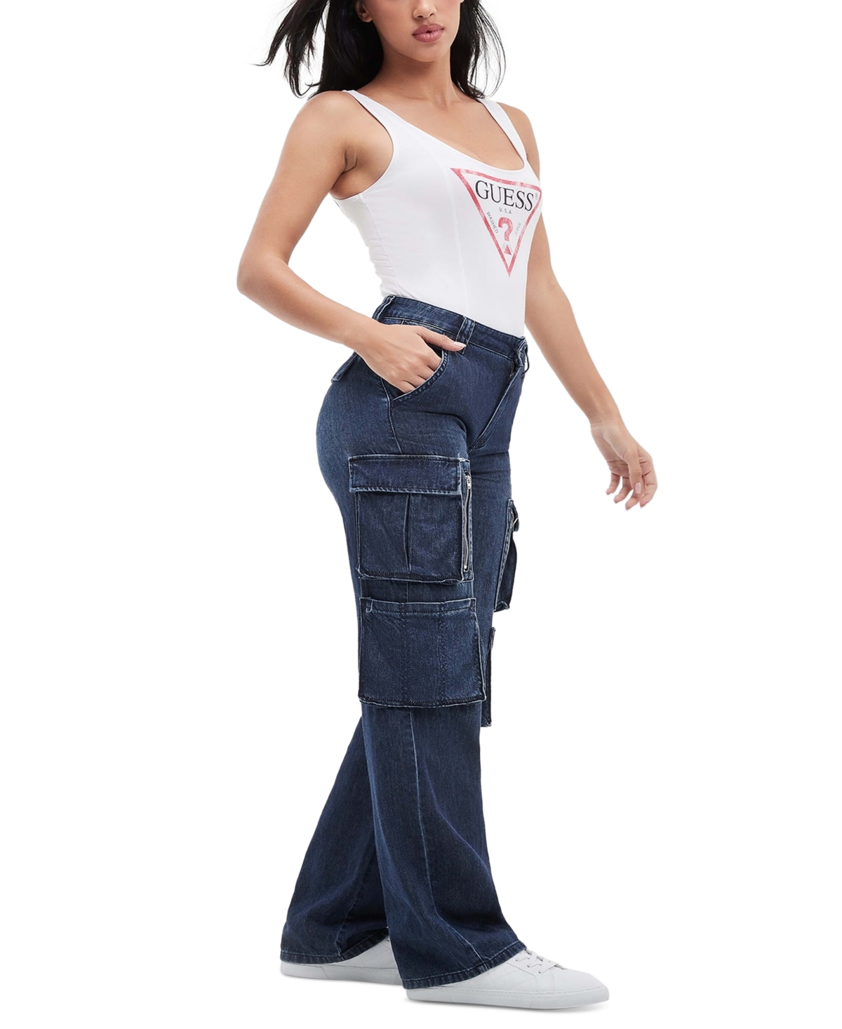 GUESS WOMEN'S KORI HIGH RISE DENIM CARGO JEANS 