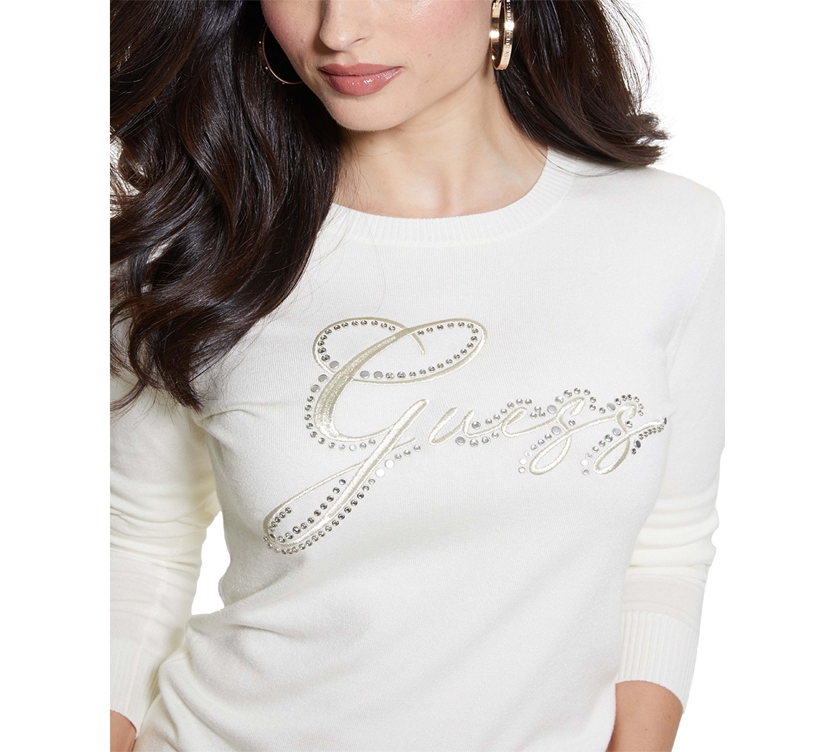 Guess Olive Embellished Logo Sweater In Cream