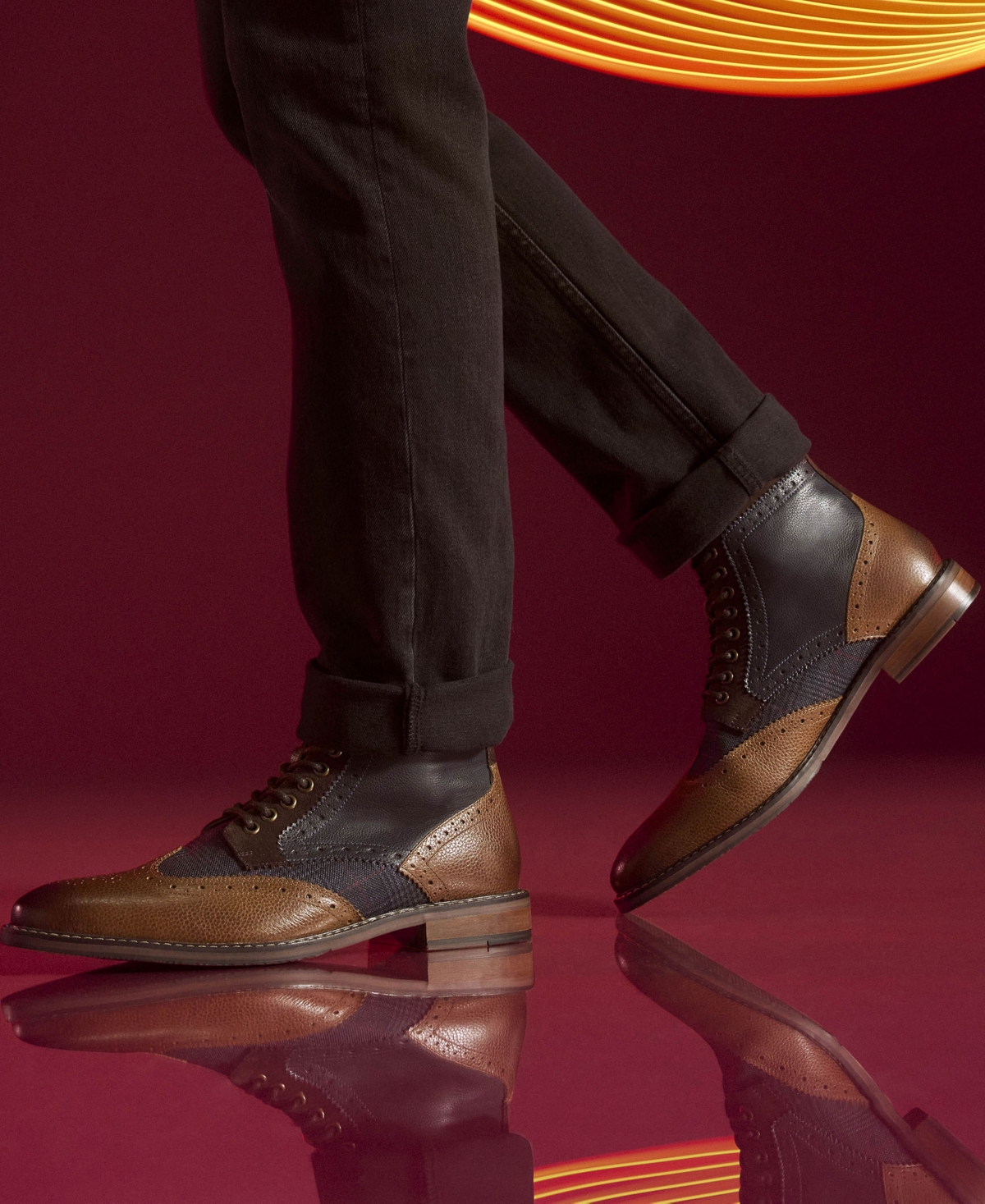 STACY ADAMS MEN'S FINNEGAN WINGTIP LACE UP BOOTS 