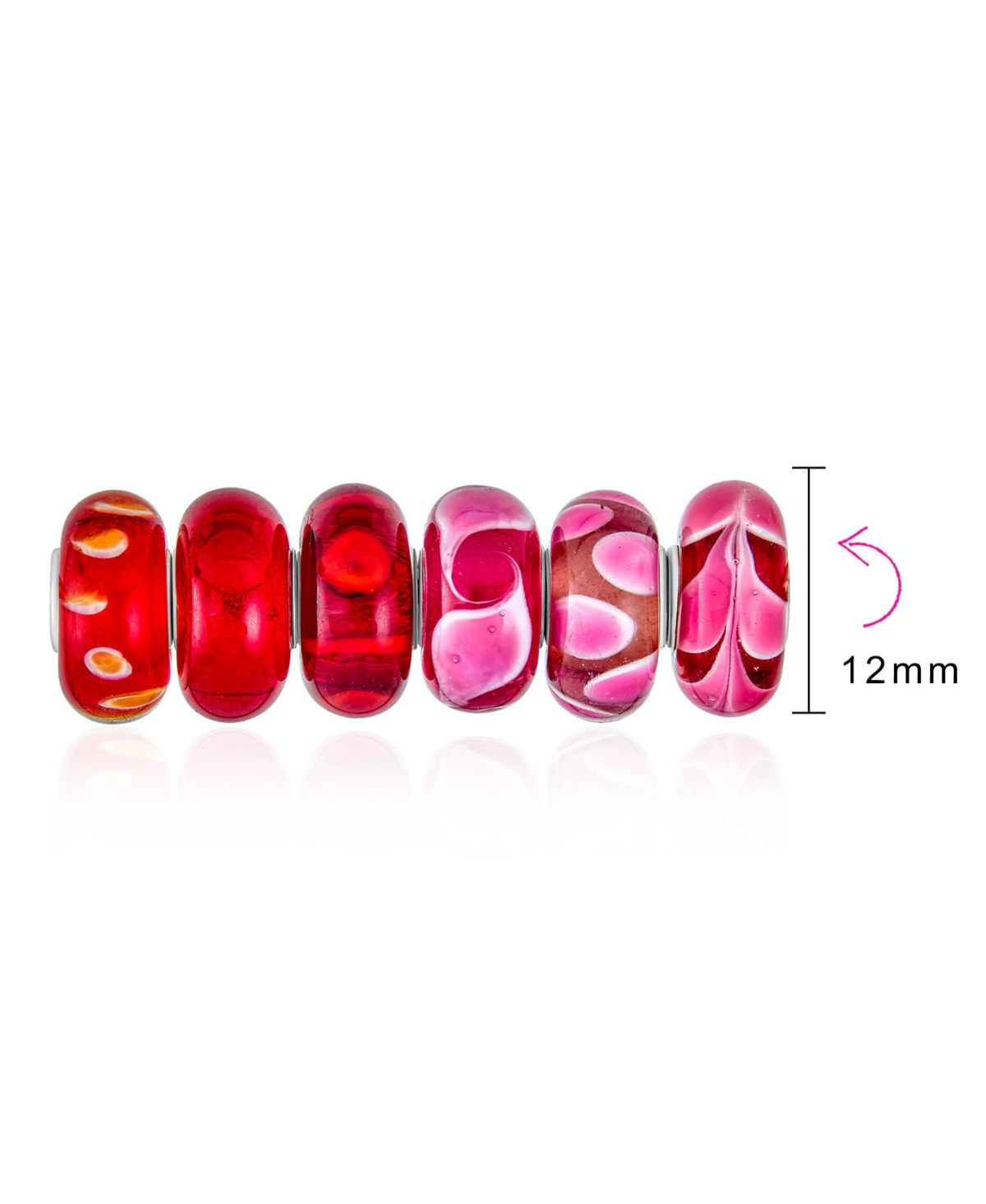 Bling Jewelry Mixed 6 Set Of Bundle Sterling Silver Core Translucent Shades OfPink Murano Glass Swirl Flower Charm Bead Spacer Fits European Brac