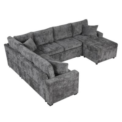 112" Sectional Pull-out Sofa with Storage Ottoman