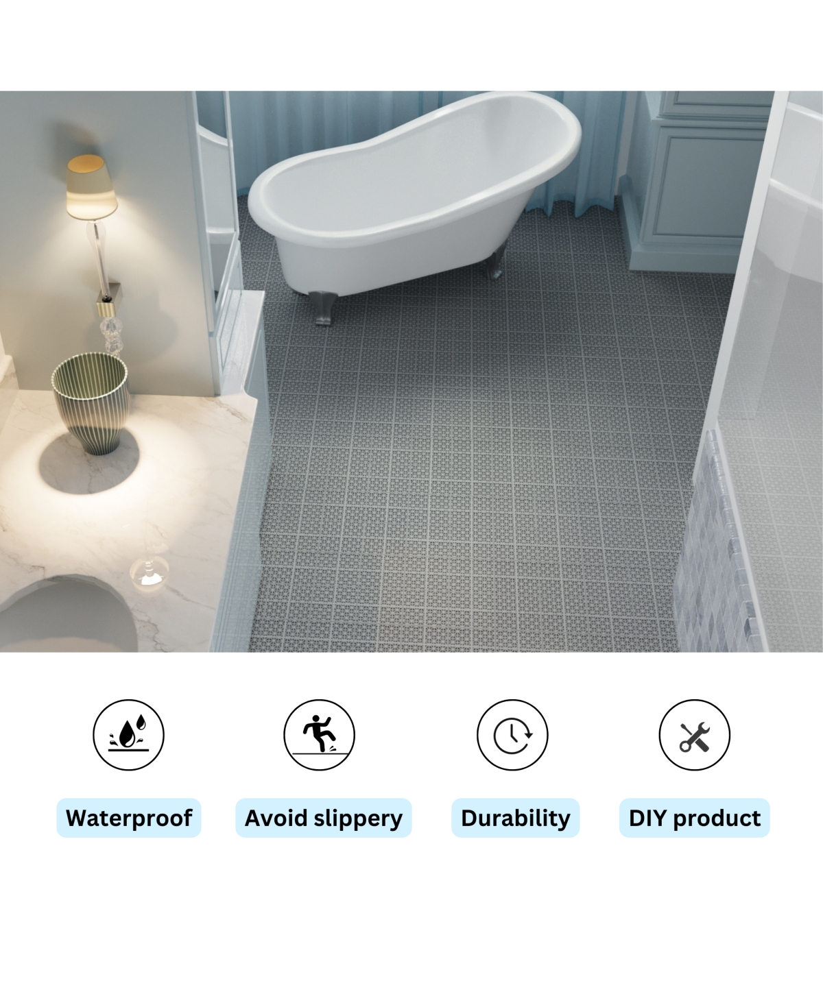 Simplie FunAnti-Slip Waterproof Interlocking Deck Tiles, Rosette Pattern (12 Pack - Gray