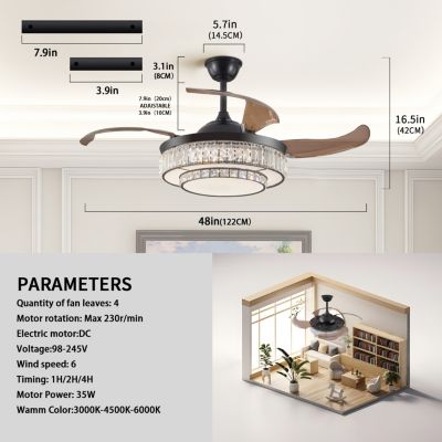 Contemporary LED Retractable Remote Control Ceiling Fan