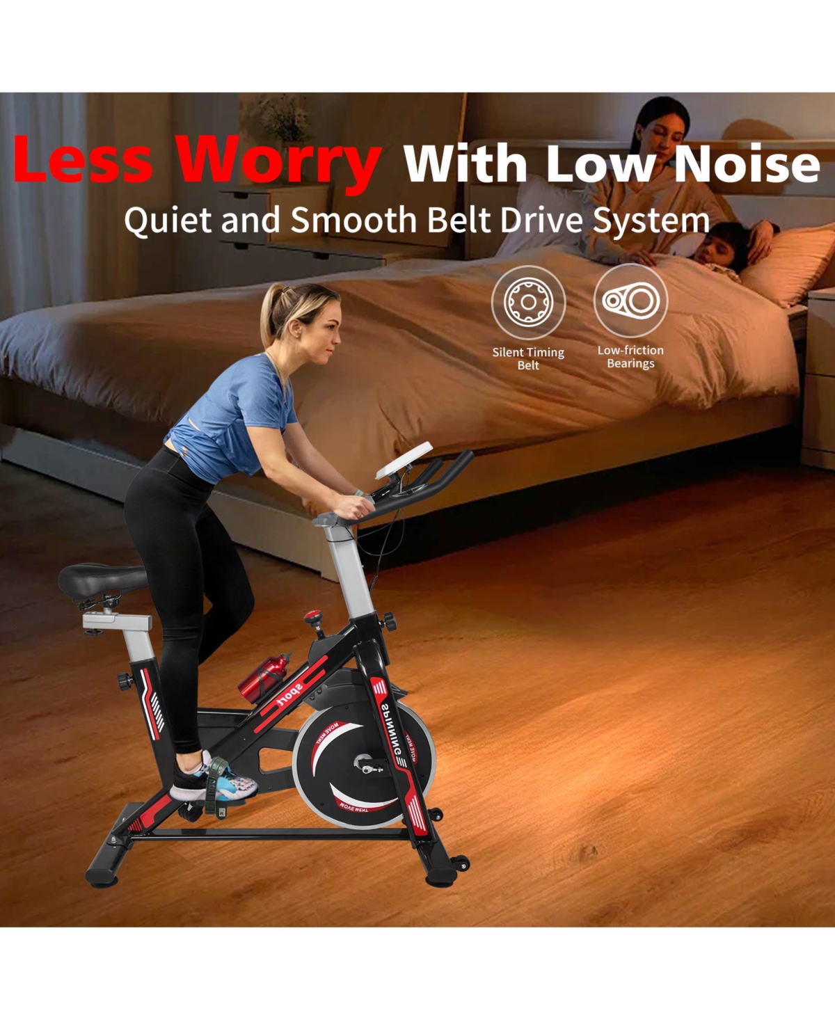 Streamdale Furniture Indoor Exercise Bike Cycling Bike with Comfortable Seat Cushion Black+Red - Black+red