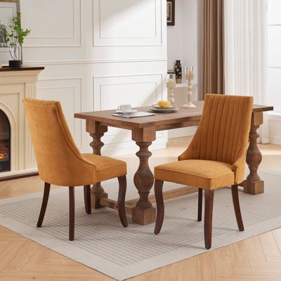 Streamdale Rayon-Flocked Dining Chairs with Solid Wood Legs, Set of 2 (Gold)