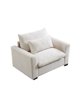 Beige Corduroy Single Sofa Accent Chair with Pillow