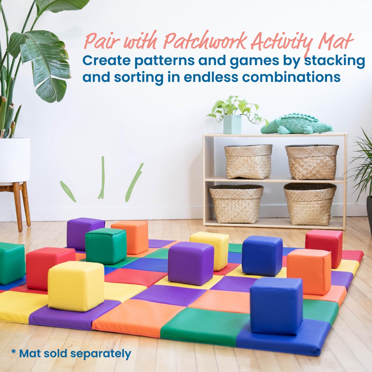 ECR4Kids SoftZone Patchwork Toddler Building Blocks, 12-Piece - Assorted