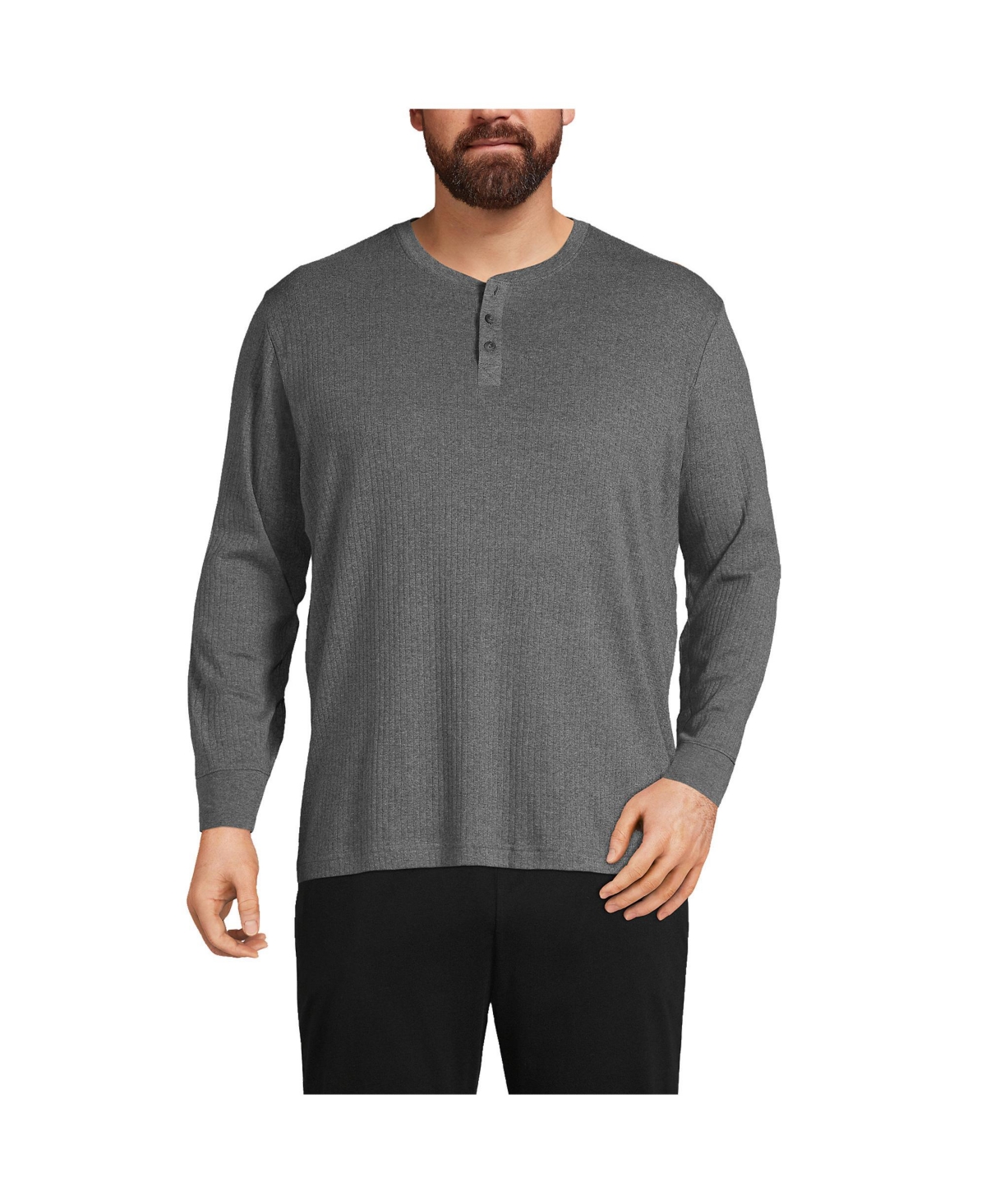 Big & Tall Knit Rib Pajama Henley - Charcoal heather