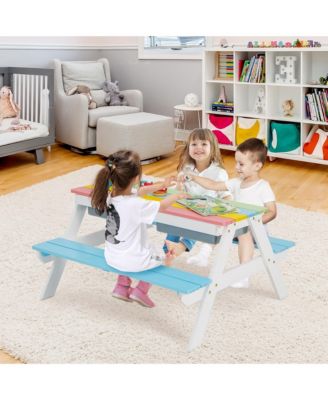 3-in-1 Kids Picnic Table Wooden Outdoor Sand & Water Table w/Umbrella Play Box es