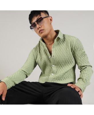 Men's Pistachio Green Crinkled-Weave Shirt