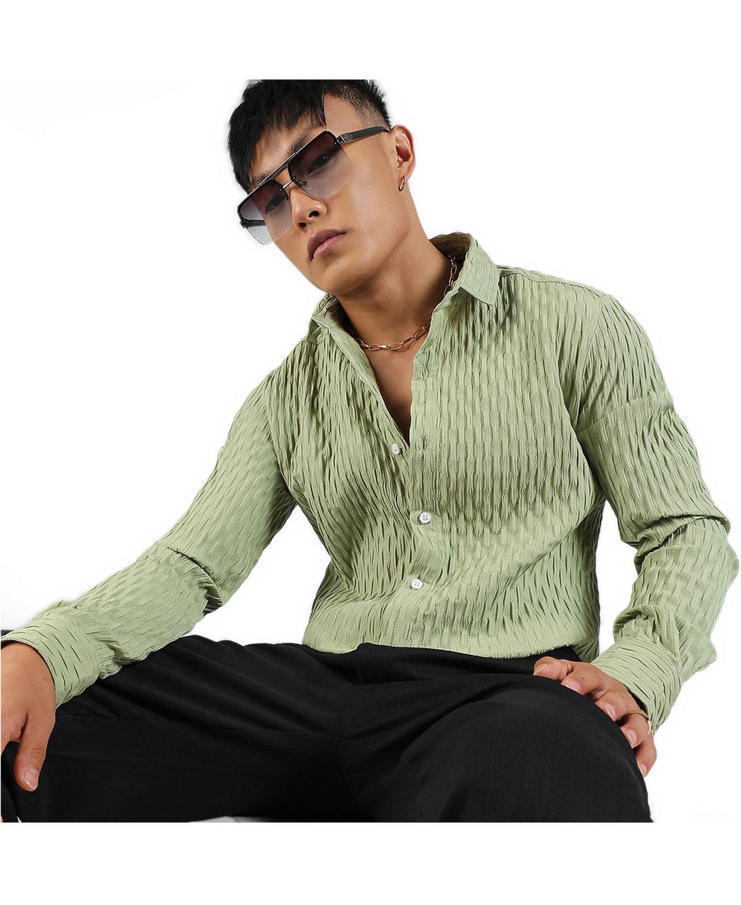 Мужская рубашка Cahoot Campus Sutra Pistachio Green Crinkled-Weave, цвет: Зелёный — фото 3