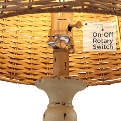 Trinidad Country Cottage Table Lamps 26 1/2" High Set of 2 Antique White Candlestick Rattan Tapered Drum Shade for Bedroom Living Room