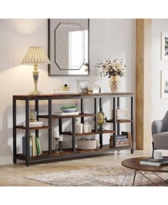 Wood 70.9-Inch Console Table with Storage Shelves and 3-Tier Frame