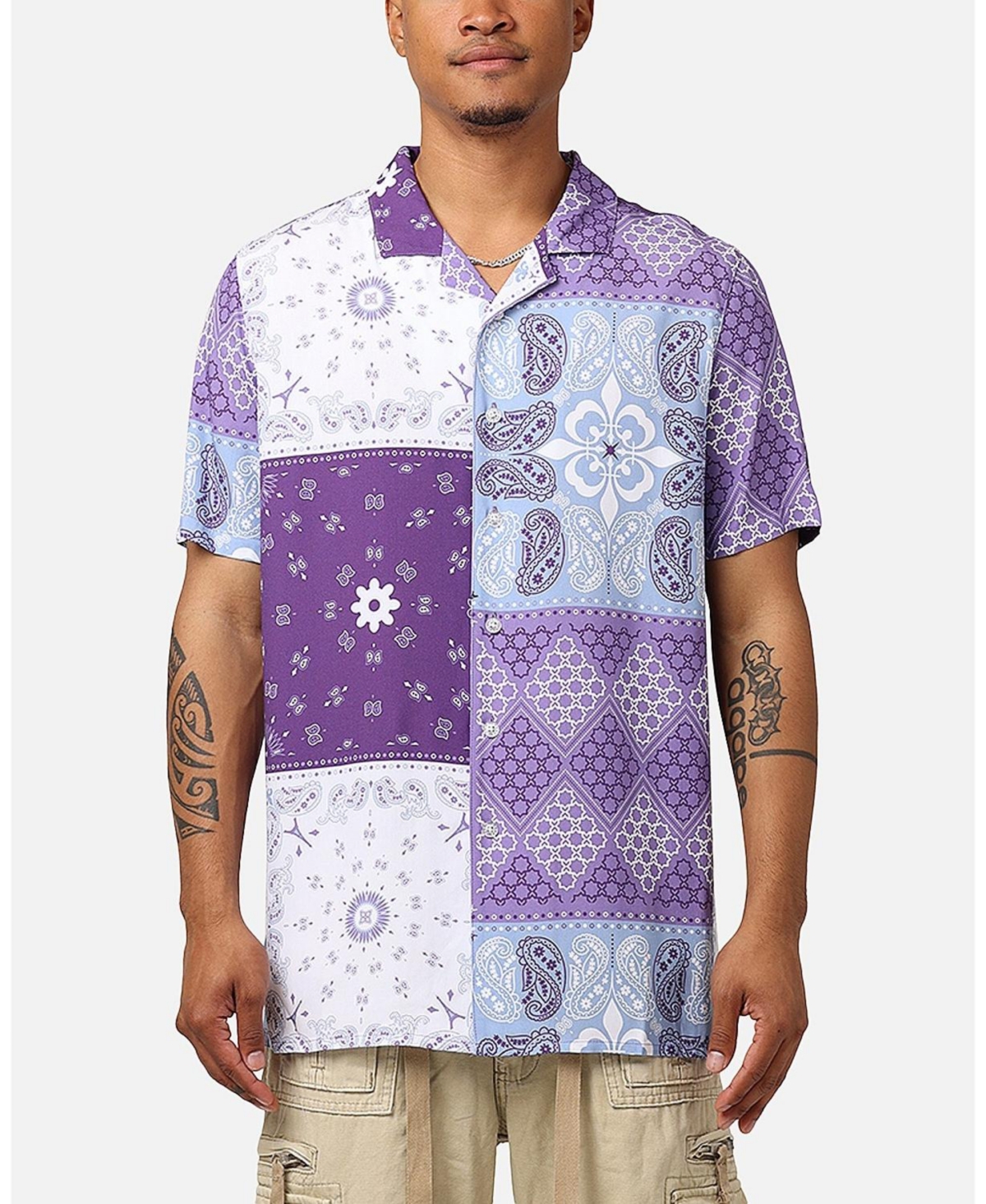 Men's Bandana Ultra Button Up Shirt - Purple