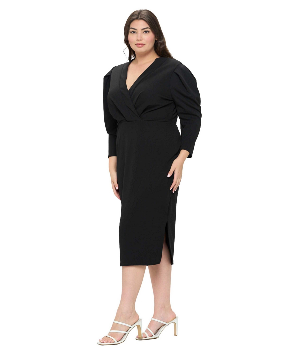 L I V D Plus Size Boa Pleated Midi Dress