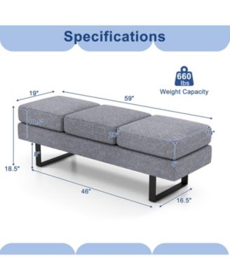 Waiting Room Bench Seating Long Bench with Metal Frame Leg-Gray