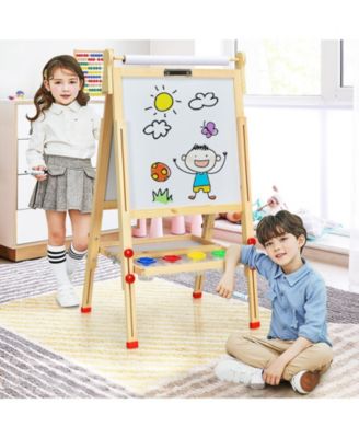 Kids Art Easel with Paper Roll Double-Sided Regulable Drawing Easel Plank