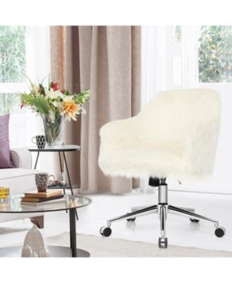 Modern Fluffy Faux Fur Vanity Office Chair for Teens Girls-Beige