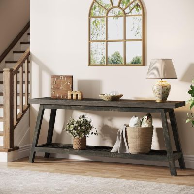 Farmhouse Console Entryway Table: 70.9 Inches Extra Long Console Table for Entryway, 2-Tier Narrow Wood Foyer Sofa Couch Table