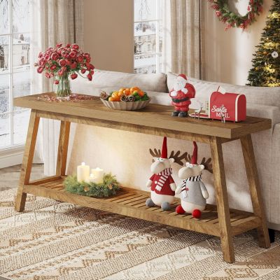 Farmhouse Console Entryway Table: 70.9 Inches Extra Long Console Table for Entryway, 2-Tier Narrow Wood Foyer Sofa Couch Table