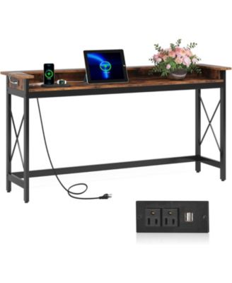 Console Table, 70.9-Inch Engineered Wood and Metal, Extra Long Design with Outlets, USB Ports, and Charging Station, Sofa Table
